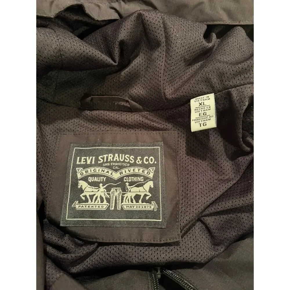 Levi's LM56BN015 Black Hooded Windbreaker Jacket Men XL Y2K Street Rain $160 NWT